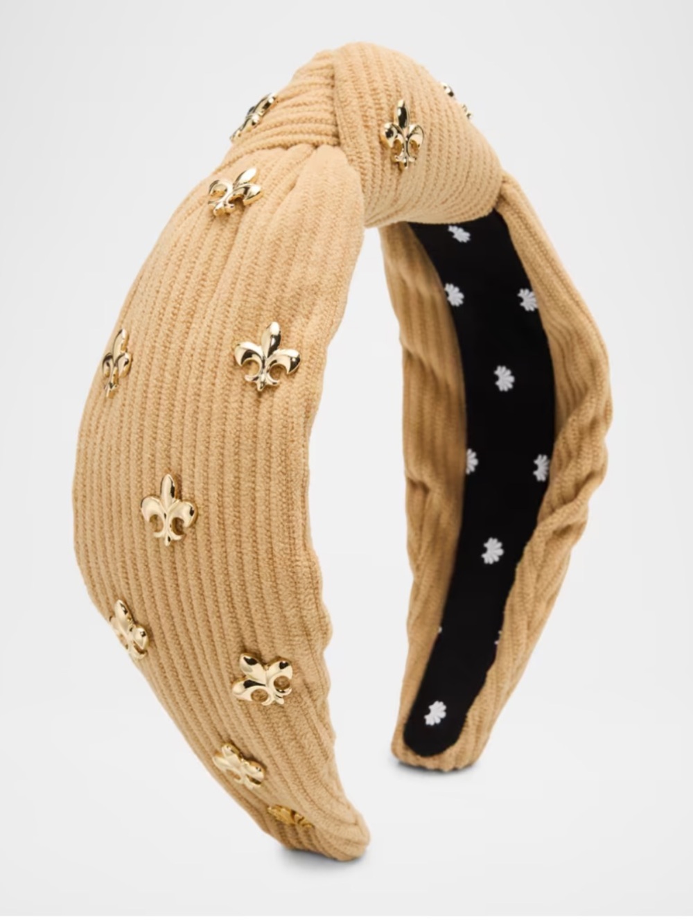 NWT Lele Sadoughi Knotted Headband with Gold Fleur-de-Lis Embellishments - Camel